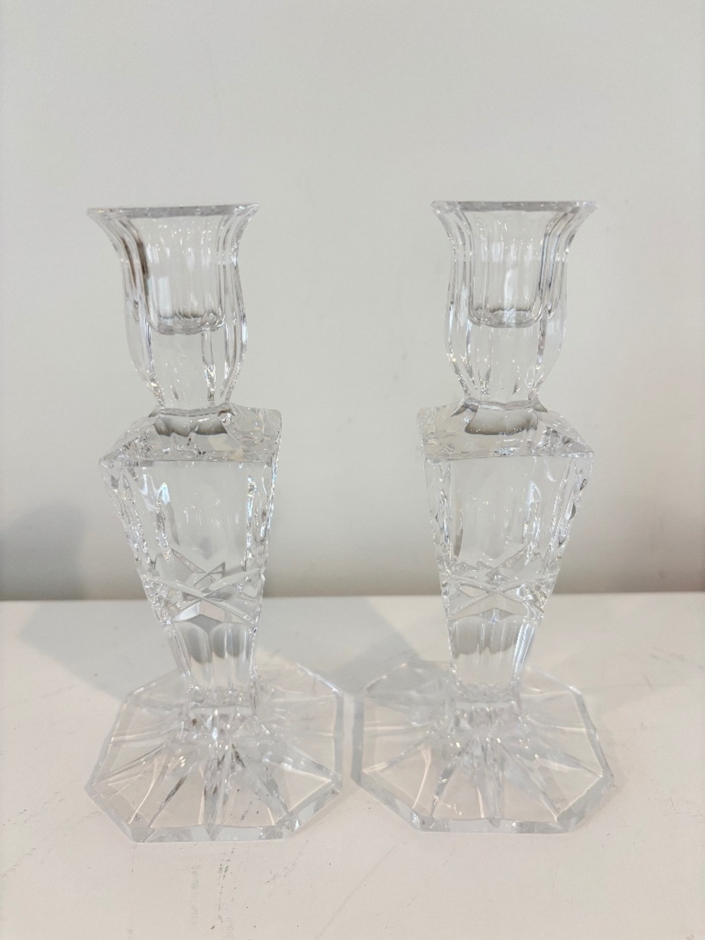 Vintage crystal clear candlesticks SET OF TWO candle holders 6.5" tall NEW